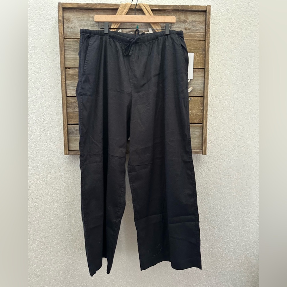 Athleta Paradise Black Wide leg pull on pants linen blend ladies XL NWT